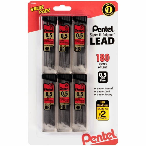 Pentel Super Hi-Polymer Refill Lead, Fine Point 0.5mm, 6-Count
