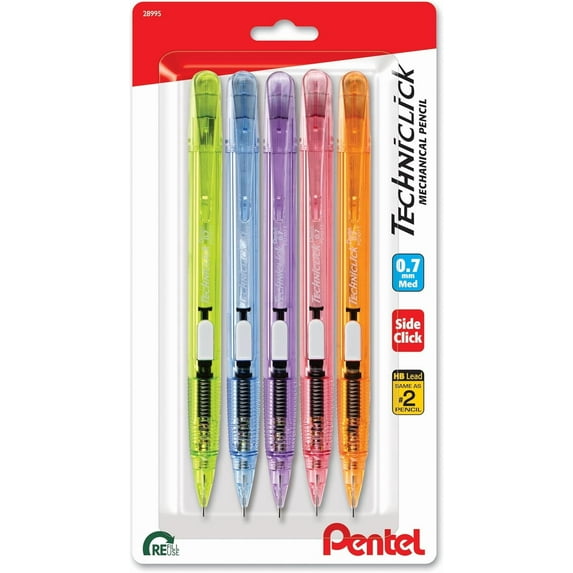Pentel Techniclick 0.7mm Mechanical Pencil – Pack of 5, Side-Click Lead Advance