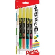 Pentel Twin Checker Dual-Tip Highlighter, Chisel Tip, Assorted Colors GF/Gk/GP/GS, 4-PK SLW8BP4M