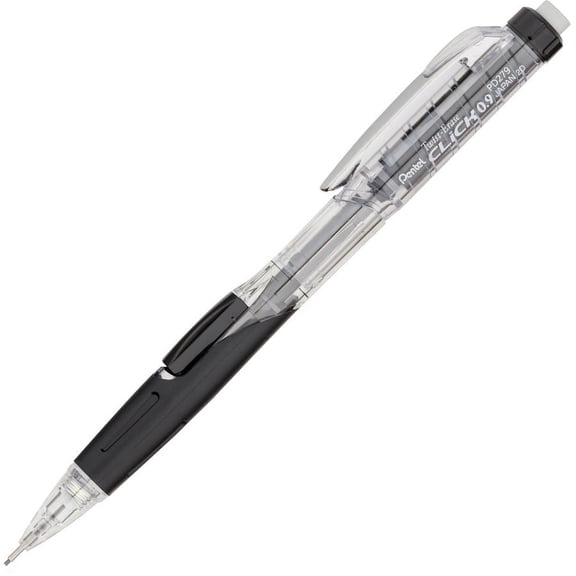 Pentel Twist-Erase CLICK 0.9mm Mechanical Pencil - #2, HB Lead - 0.9 mm Lead Diameter - Refillable - Black Lead - Black Barrel - 12 / Box | Bundle of 5