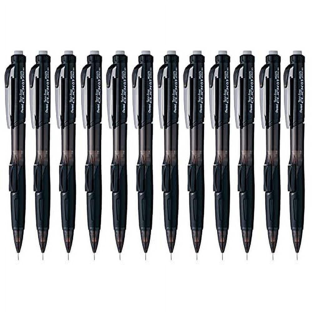 Pentel Twist Erase CLICK Mechanical Pencil, Pack of 12, 0.5mm, Clear Barrel, Black Grip (PD275TA)