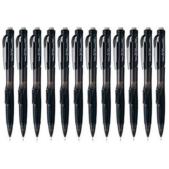 Pentel Twist Erase CLICK Mechanical Pencil, Pack of 12, 0.5mm, Clear Barrel, Black Grip (PD275TA)
