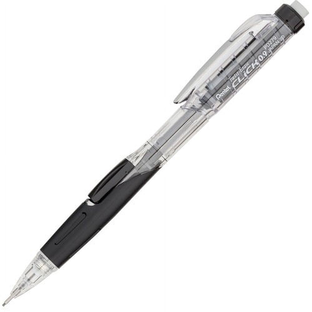 Pentel Twist-Erase Click Mechanical Pencils - #2, HB Lead - 0.9 mm Lead Diameter - Refillable - Black Lead - Transparent, Black Barrel - 12 / Box | Bundle of 10 Boxes