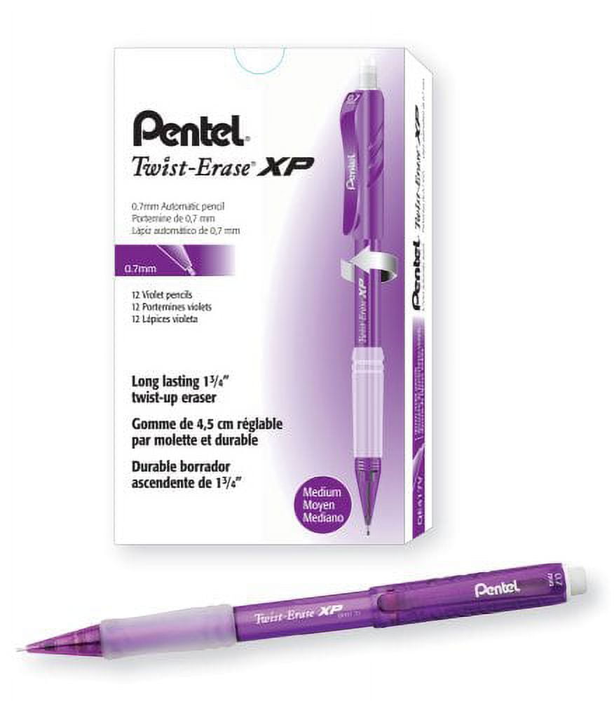 Pentel Twist Erase EXPRESS Automatic Pencil, 0.7mm Lead Size, Violet Barrel, Box of 12 (QE417V)