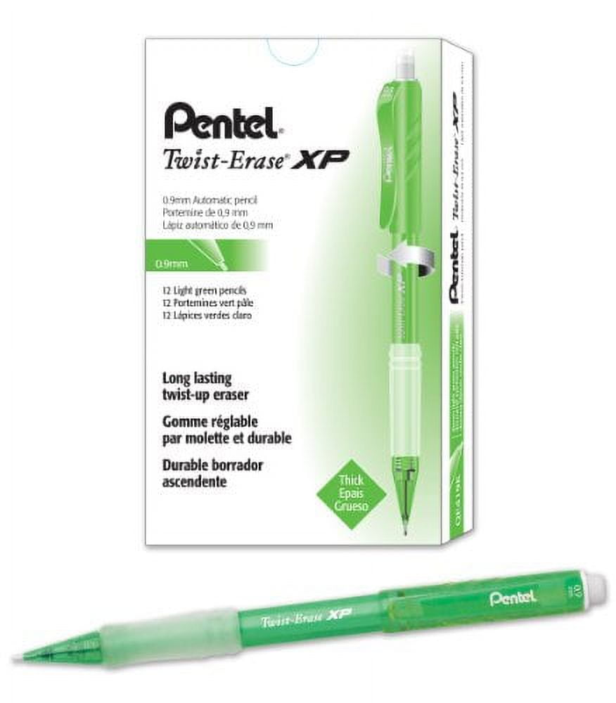 Pentel Twist-Erase EXPRESS Mechanical Pencil (0.9mm) Fashion Color, Light Green Barrel, Box of 12 (QE419K)