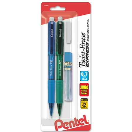 Pentel Twist-Erase EXPRESS Pencil, 0.7 mm, 2 PK, Asstd colors