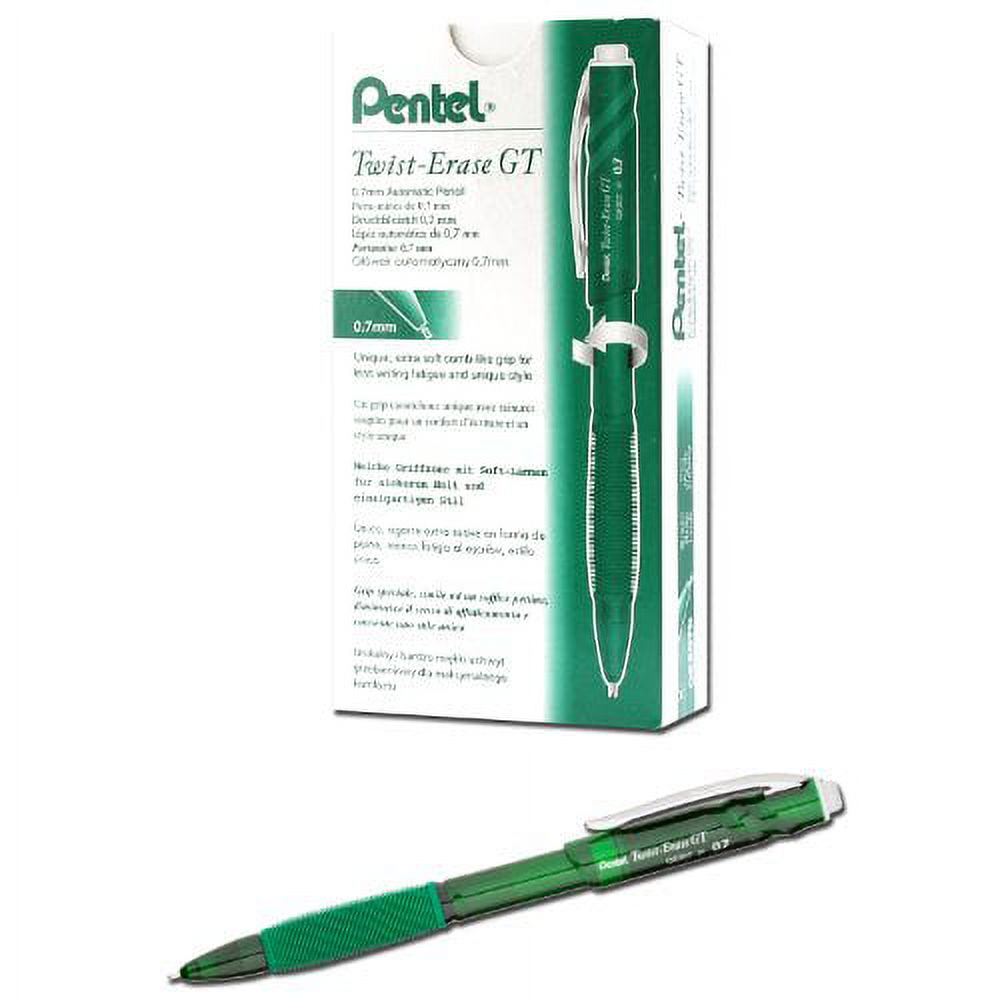 Pentel Twist-Erase GT, 0.7mm, Mechanical Pencil Transparent green, Box of 12 (QE207D)