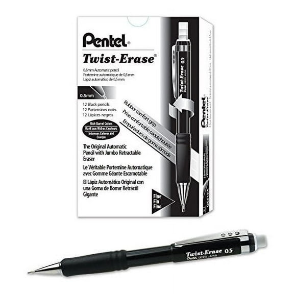 Pentel Twist-Erase III Mechanical Pencil ,0.5mm , Black Barrel, 12 Pack (QE515A)