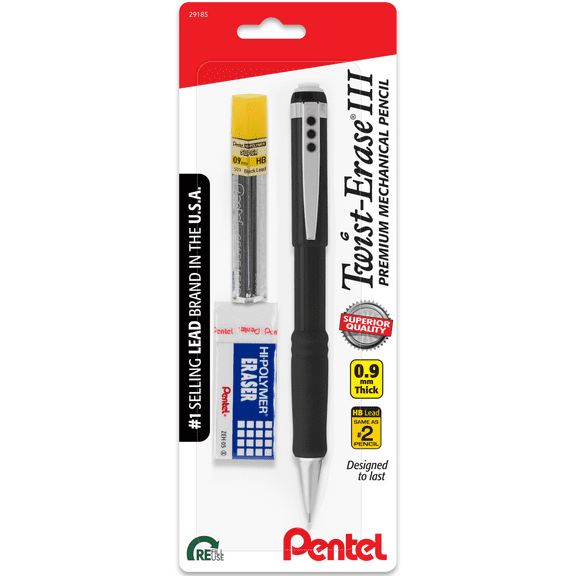 Pentel Twist Erase III Mechanical Pencils with Eraser and Refill, 0.9mm, HB #2 Lead