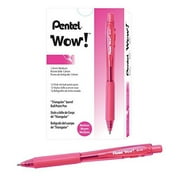 Pentel WOW! Retractable Ballpoint Pens, Medium Line, Pink Ink, Box of 12 (BK440-P)