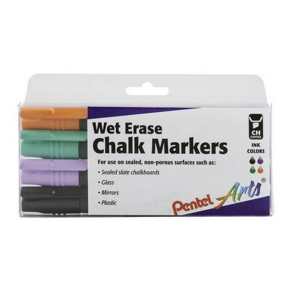 Pentel Wet Erase Chalk Markers - Primary Colors, Chisel Point, Set of 4