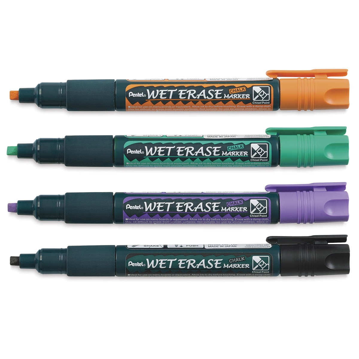 Pentel Wet Erase Chalk Markers Secondary Colors, Chisel Point, Set of 4