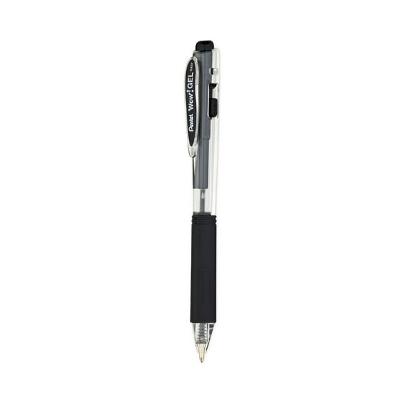 Pentel K437ASW2 0.7 mm WOW Medium Retractable Gel Pen - Black Ink/Clear/Black Barrel (24/Pack)