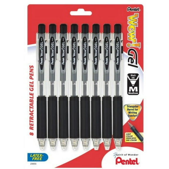 Pentel Wow! Gel Retractable Gel Pen, (0.7mm) Medium Line, Black Ink 8-Pk