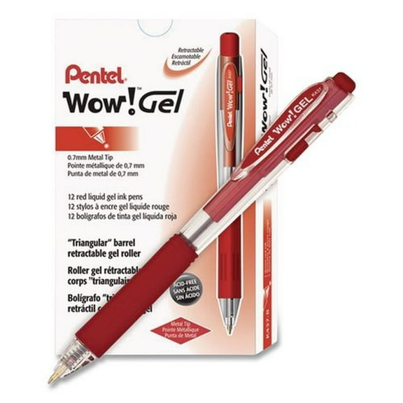 Pentel Wow! Gel Retractable Gel Pen, (0.7mm) Medium Line, Red Ink