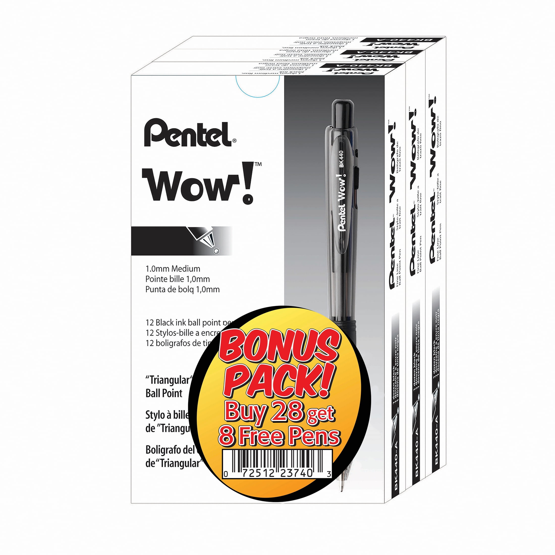 Wow! Retractable Ballpoint Pen, (1.0mm) Medium Line, NEW Ink Black Ink Buy 28, get 8 more FREE