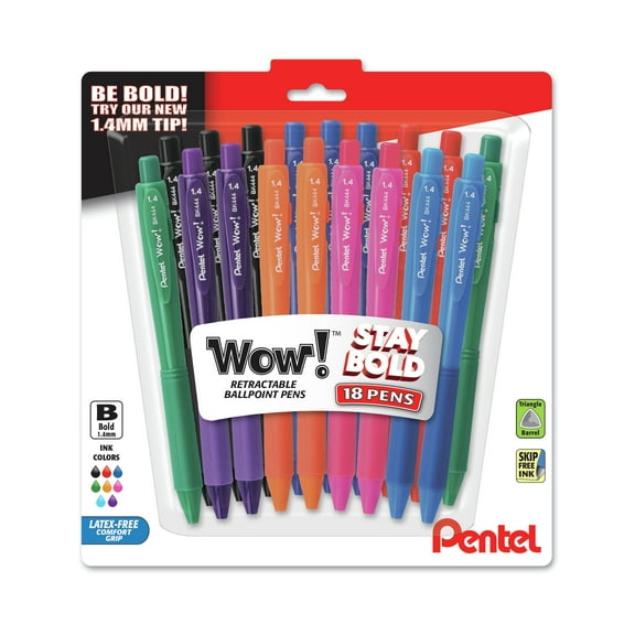 Pentel Wow! Retractable Ballpoint Pens 1.4mm 18/Pkg-Assorted