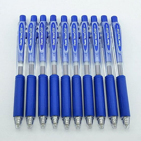 Pentel Wow! Retractable Liquid Gel Pen, Medium .7mm Metal Tip, Blue Ink, Bulk Lot of 10 (K437)