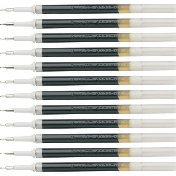 Pentel ink Pen Refills for EnerGel Gel Pen 0.7mm Needle Tip, Black ink, 12 Count