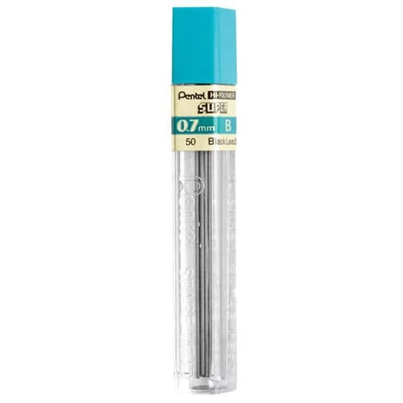Pentel of America 50B 0.7 mm Super Hi-Polymer Lead Refills, Black - 12 Per Pack