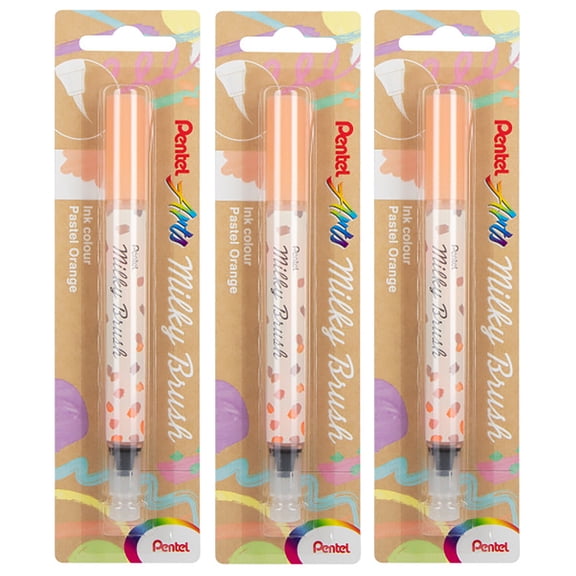 Pentel Arts Milky Brush Pen, Pale Orange Ink, Pack of 3