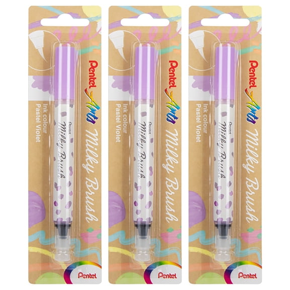 Pentel Arts Milky Brush Pen, Pastel Violet Ink, Pack of 3