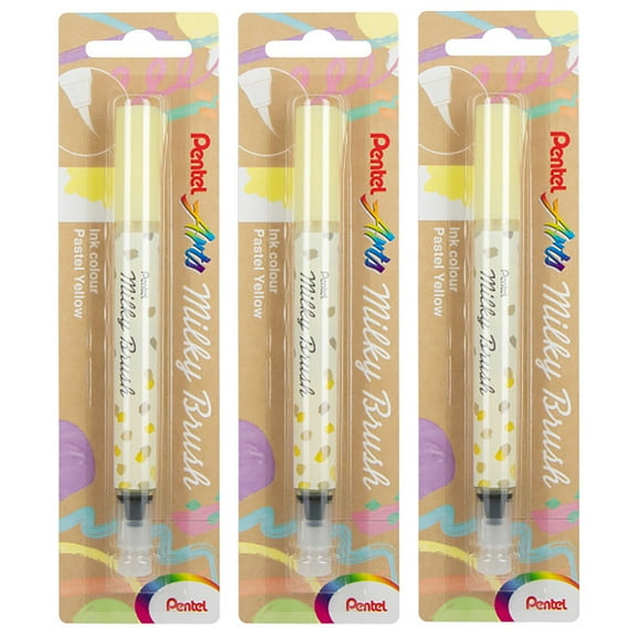 Pentel Arts Milky Brush Pen, Pastel Yellow Ink, Pack of 3