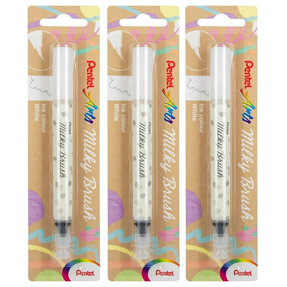 Pentel Arts Milky Brush Pen, White Ink, Pack of 3