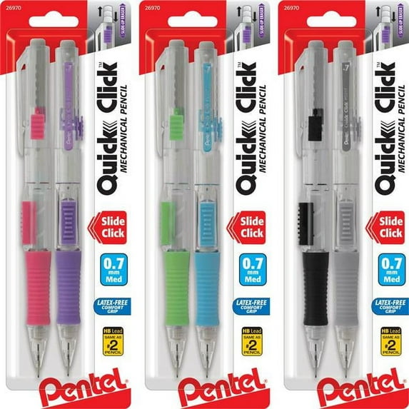 Pentel of America PD217BP2 Quick Click Mechanical Pencil, Assorted Colors - 0.7 mm
