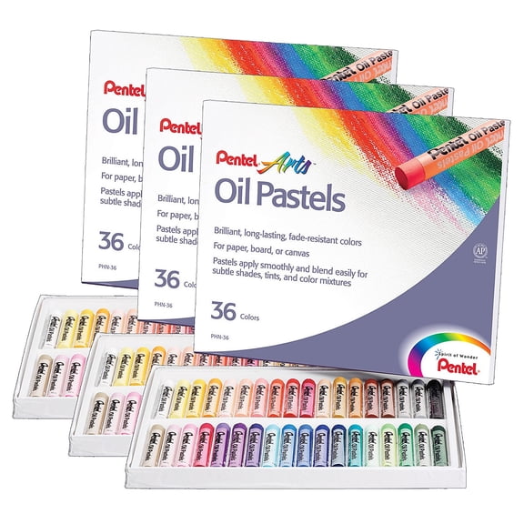 Pentel of America PENPHN36-3 Oil Pastels - 36 Count - Box of 3