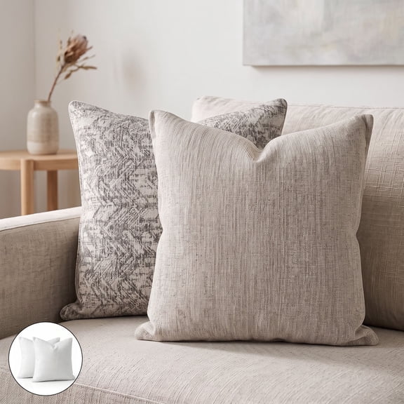 Lanbertent Decorative Throw Pillow, 2-Pack 18"x18" Chenille Couch Pillows, Soft Modern Neutral Cushion for Sofa Living Room Bedroom, Brown (2-Pack Inserts Included)