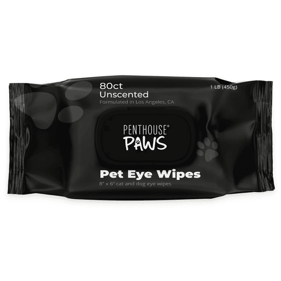 Penthouse Paws Pet Eye Wipes Unscented, Plant Based Eye Area Cleaning Wipes, Tear Stain and Discharge Removal, 80 Count, for Cats and Dogs
