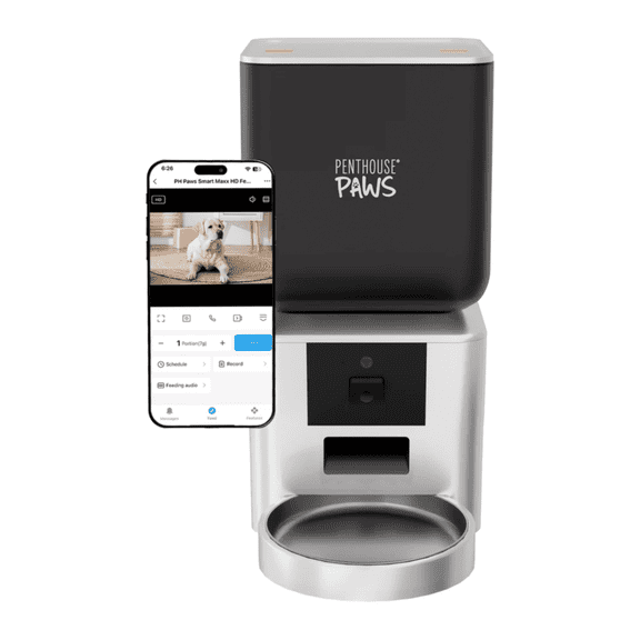 Penthouse Paws Smart Maxx HD Automatic Pet Food Feeder, 7L Capacity, 1080p Camera, WiFi App Control, 2-Way Audio, Anti-Jam Design, Backup Power, Stainless Steel Bowl, White, for Cat & Dog