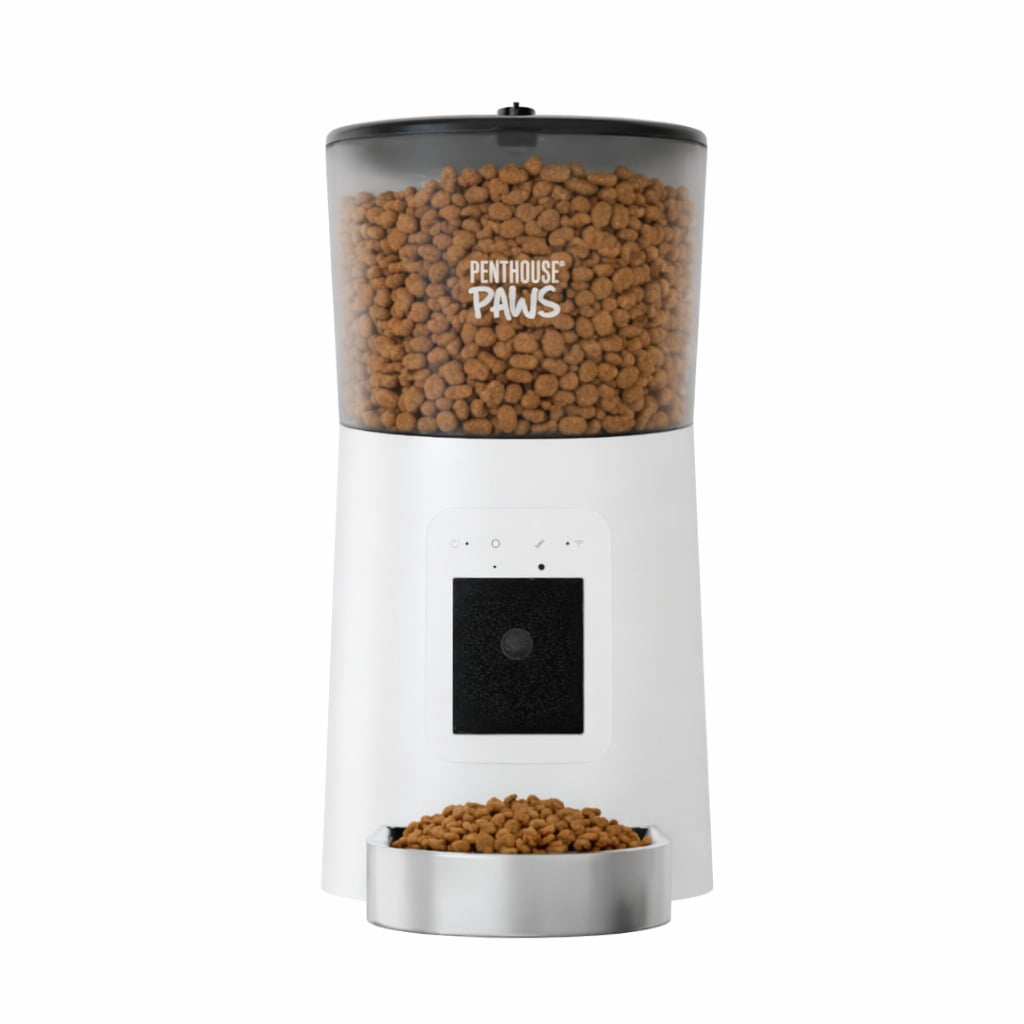 Penthouse Paws Automatic Pet Feeder for cats and dogs, 6 L capacity, HD camera, 2 way audio, white