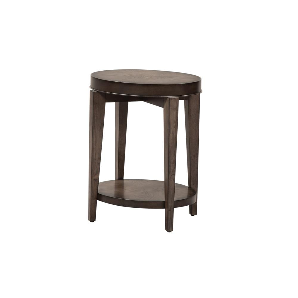 Penton Medium Brown Oval Wood and Stone Side Table