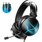 PeohZarr Wired Gaming Headset, Noise Cancelling Microphone, 3.5mm Audio Jack, 7.1 Surround Sound, Memory Foam Earpads, Compatible with PC, PlayStation, Xbox, Nintendo Switch, Black