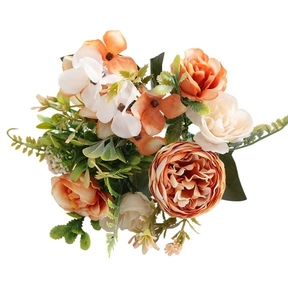 Peonies Artificial Flowers, 1 Pc Small Silk Flowers for Home Decor Indoor Fake Bouquet Faux Floral Arrangements Dining Table Centerpieces for Kitchen Party Decor, 10.23 Inch, Orange