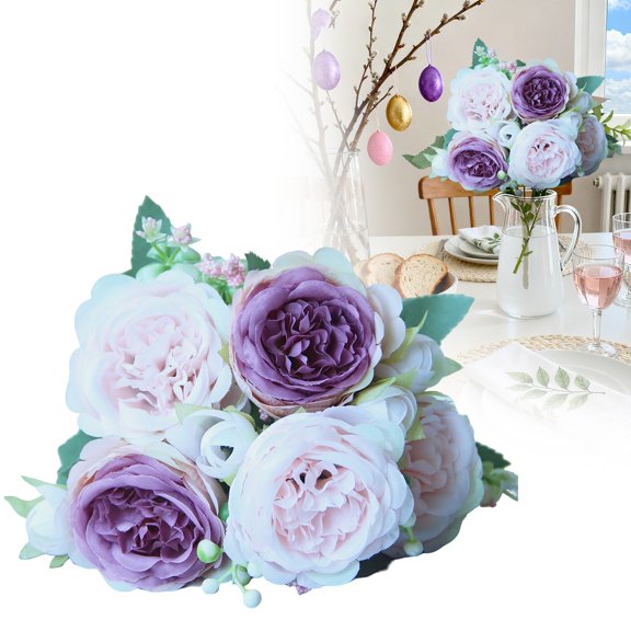 Peonies Artificial Flowers 5 Heads Lifelike Faux Penoy Bouquet with Stem Fake Flowers for Vase, Floral Arrangements, Table Centerpieces, Bridal Bouqet, Wedding Decorations, Indoor Home Decor, H