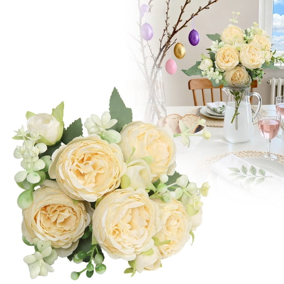 Peonies Artificial Flowers 5 Heads Lifelike Faux Penoy Bouquet with Stem Fake Flowers for Vase, Floral Arrangements, Table Centerpieces, Bridal Bouqet, Wedding Decorations, Indoor Home Decor, C