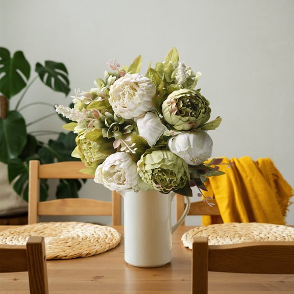 Peonies Artificial Flowers Arrangement with Stem Easter Spring Plastic Fake Flower for Decoration Vase Filler Table Centerpieces Home Decor, D