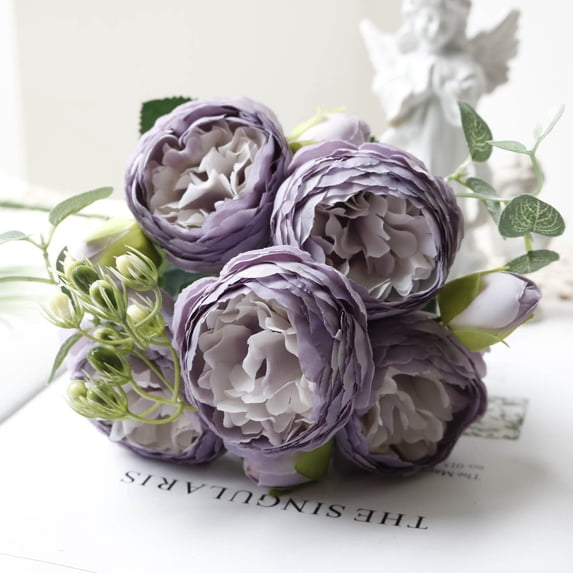 Peonies Artificial Flowers,Artificial Peonies Real Touch,Silk Peony Flowers and Hydrangeas for Home Decor,Indoor Fake Bouquet Faux Floral Dining Table Centerpieces for Kitchen Wedding Party Decor