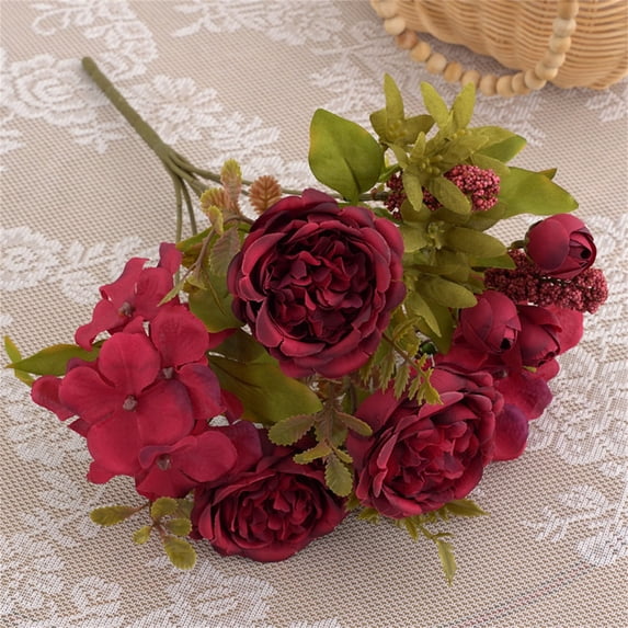 Peonies Artificial Flowers, Burgundy Artificial Peonies, Fake Silk Peonies Artificial Bouquet for Table Centerpiece Wedding Home Decor, 12.6in, Red