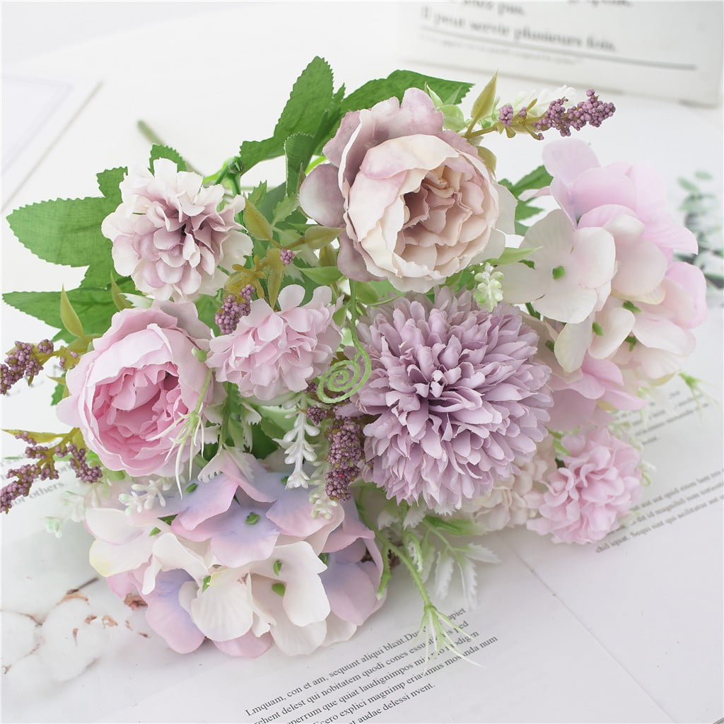 Peonies Artificial Flowers Pink Bouquet Box Set Fake Peony Bulk for DIY