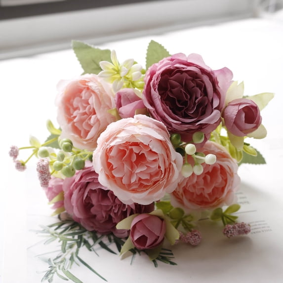 Peonies Artificial Flowers Pink Silk Roses Bulk for DIY Wedding Bouquet Bridal Shower Decorations Fake Floral Arrangements Party Table Centerpieces Home Decor Indoor Blush Peach Box,12.6''