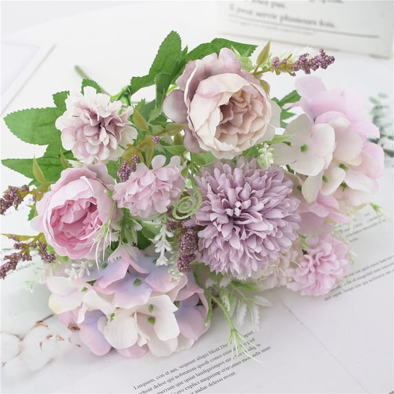 Artificial Flowers Silk Bouquet Purple for Wedding Valentines Bridal Decor