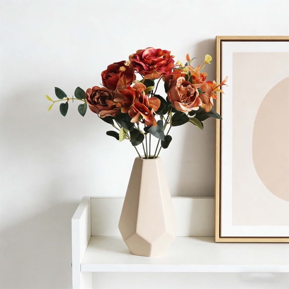 Peonies Artificial Flowers Silk Pink Artificial Peonies Bouquet Flower Arrangements Mixed Roses Hydrangea with Stems for Centerpiece Table Wedding Bridal Bouquets Home Decor (Orange)