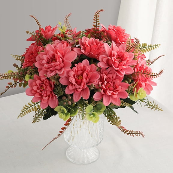 Peonies Artificial Flowers Simulation Dahlia Bouquets Cuttings Cream Bloom Mix Fern Leaf Detail Decor for Wedding Desktop Mantel Shelf Decor