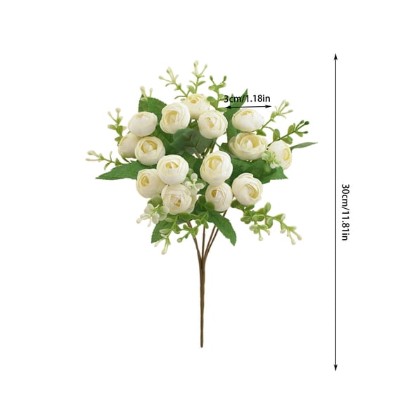 Peonies Artificial Flowers, Small Silk Flowers for Home Decor Indoor 15 Bundles Fake Bouquet Faux Floral Arrangements Dining Table Centerpieces for Kitchen Bridal Wedding Party Decor, White