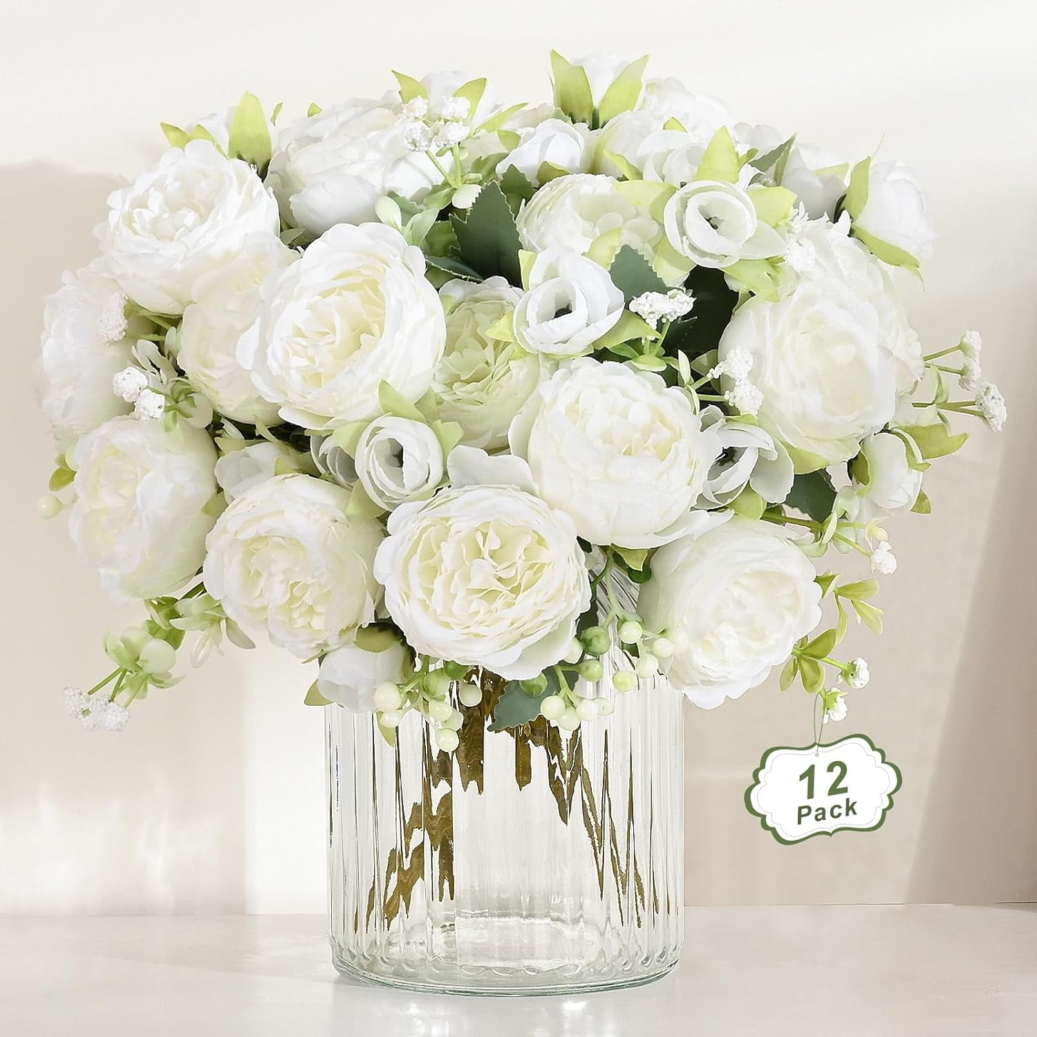 Peonies Artificial Flowers, White Artificial Peonies, Silk Peonies Flowers Fake Peonies Artificial Flowers Peonies Bouquet for Centerpiece Table Wedding Party Home Decor