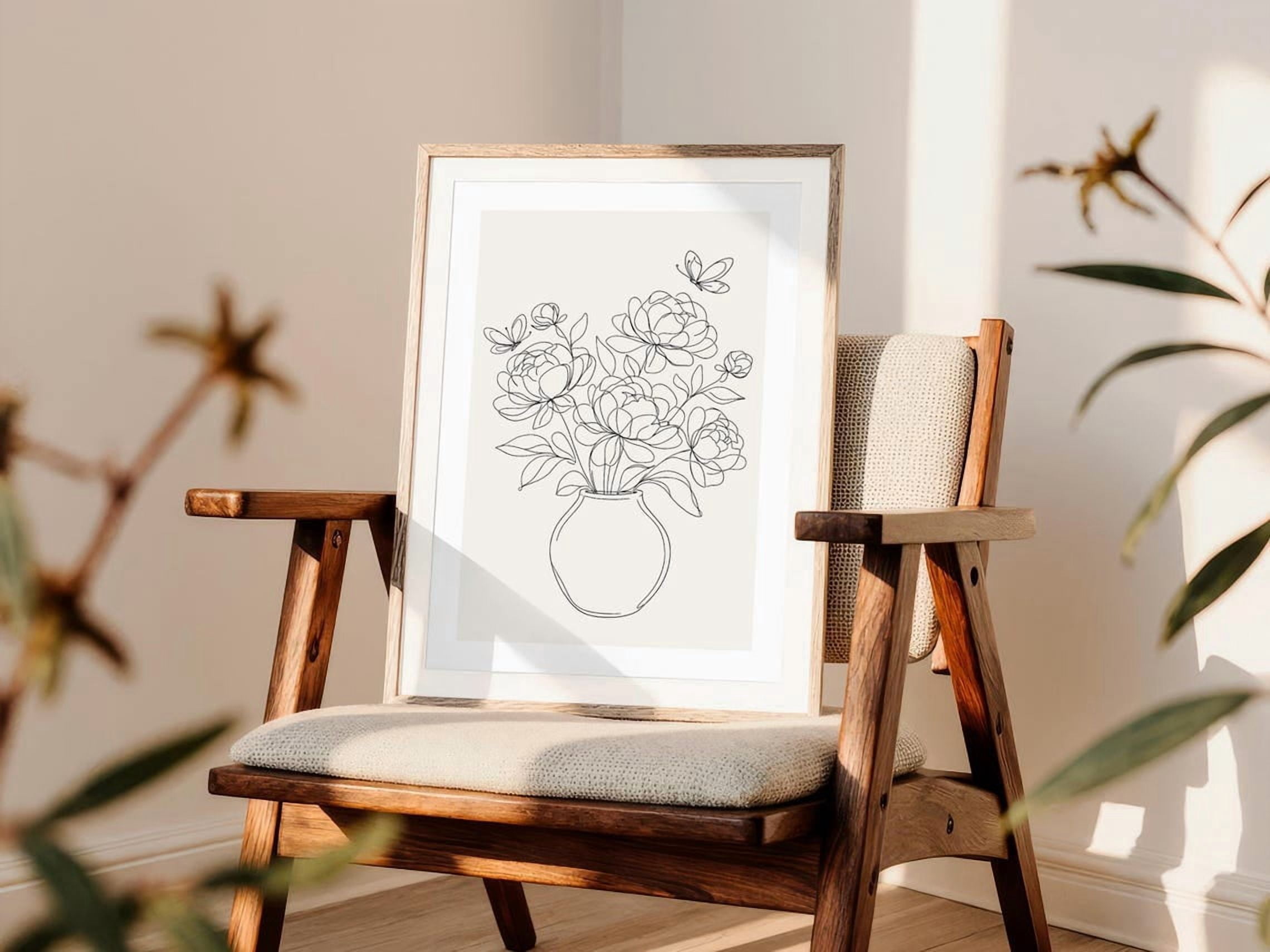 Peonies Bouquet Line Art Wall Art Print, Floral Decor - Walmart.com